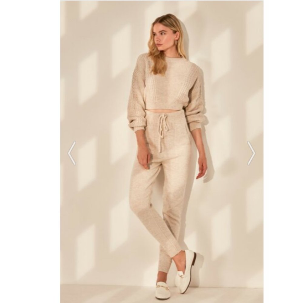 Beige Knit Detailed Knitwear Bottom-Top Set - Picture 5 of 6